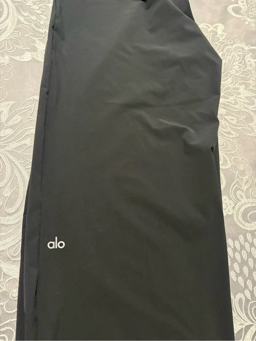 ALO YOGA Showdown Black Hip Cut Outs Buckle Wide Leg Trousers Pants L/G
